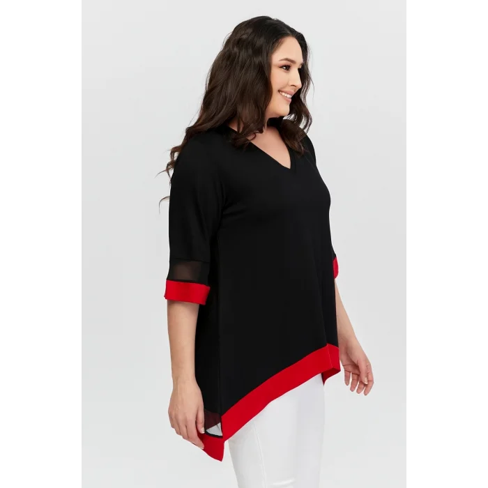Eteği Asimetrik Renkli Şeritli Tunik