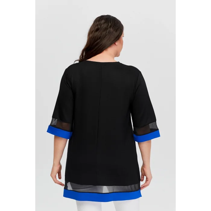 Eteği Asimetrik Renkli Şeritli Tunik