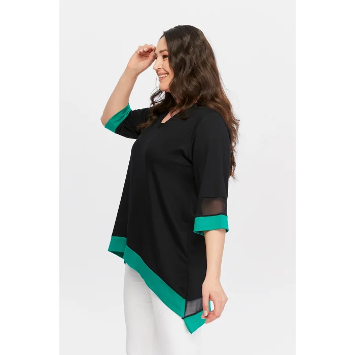 Eteği Asimetrik Renkli Şeritli Tunik