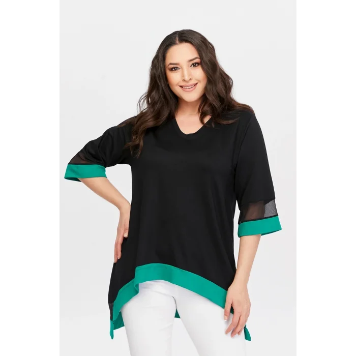 Eteği Asimetrik Renkli Şeritli Tunik