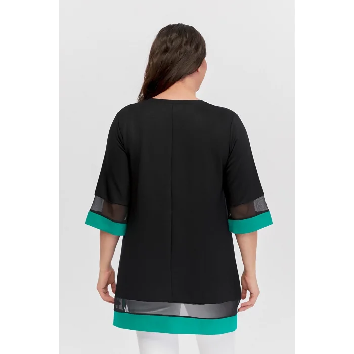 Eteği Asimetrik Renkli Şeritli Tunik