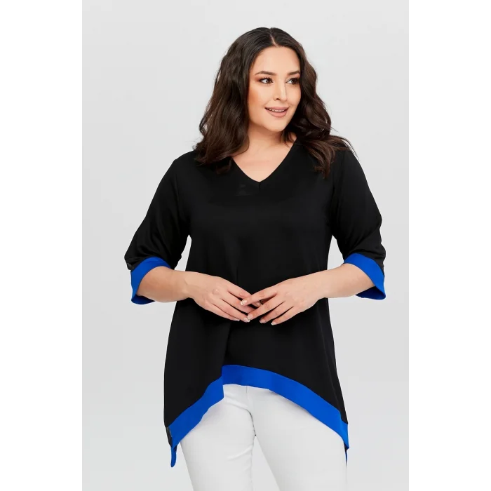 Eteği Asimetrik Renkli Şeritli Tunik