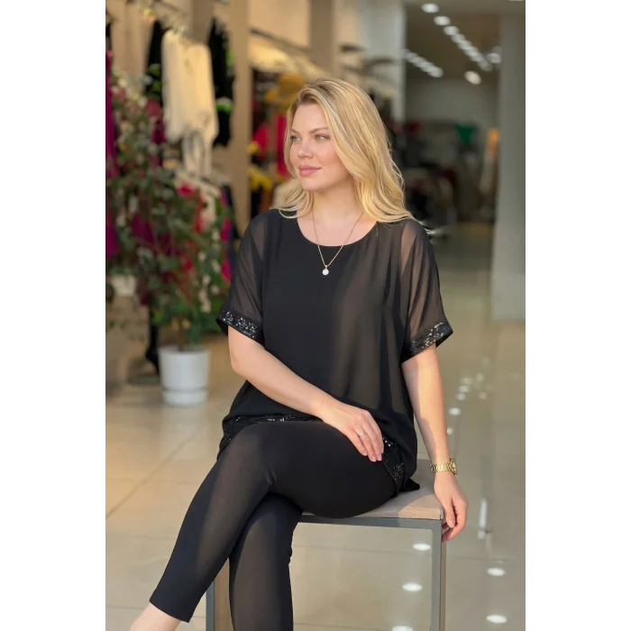 Eteği Pullu Şifon Bluz
