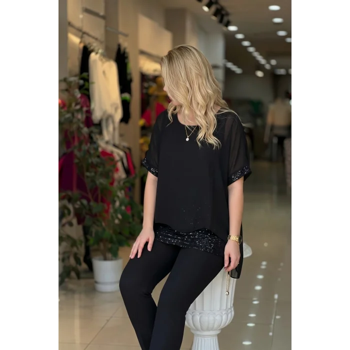 Eteği Pullu Şifon Bluz