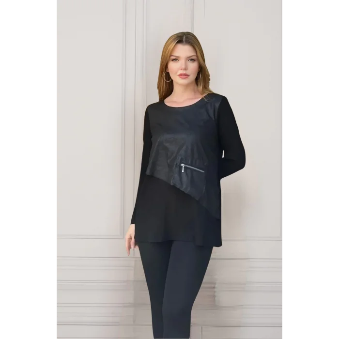 Fermuar Detaylı Asimetrik Bluz