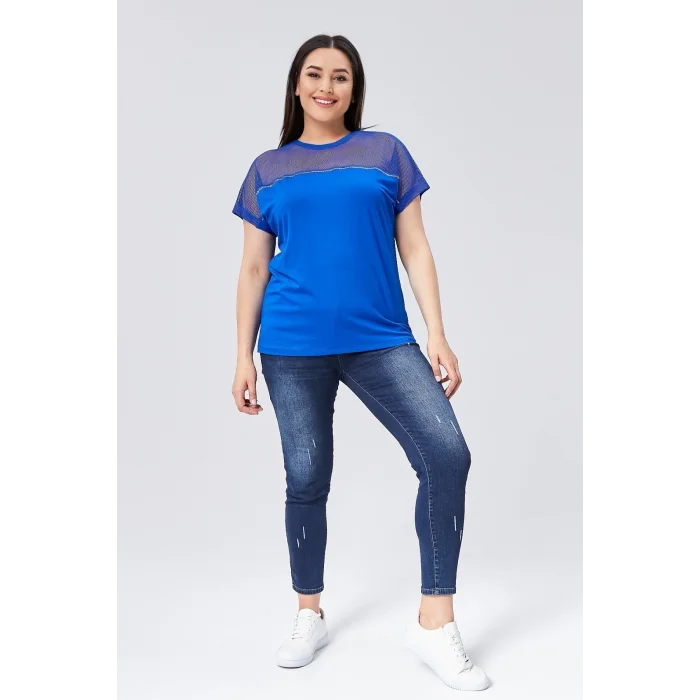 File Garnili Şerit Taş Detaylı Bluz