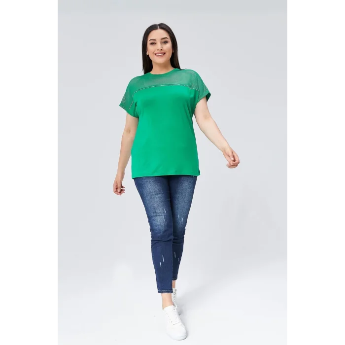 File Garnili Şerit Taş Detaylı Bluz