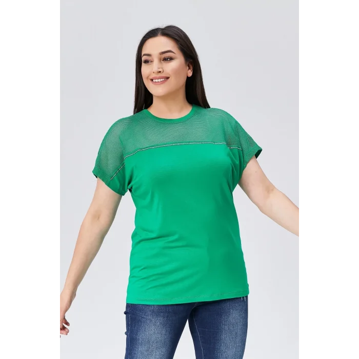 File Garnili Şerit Taş Detaylı Bluz