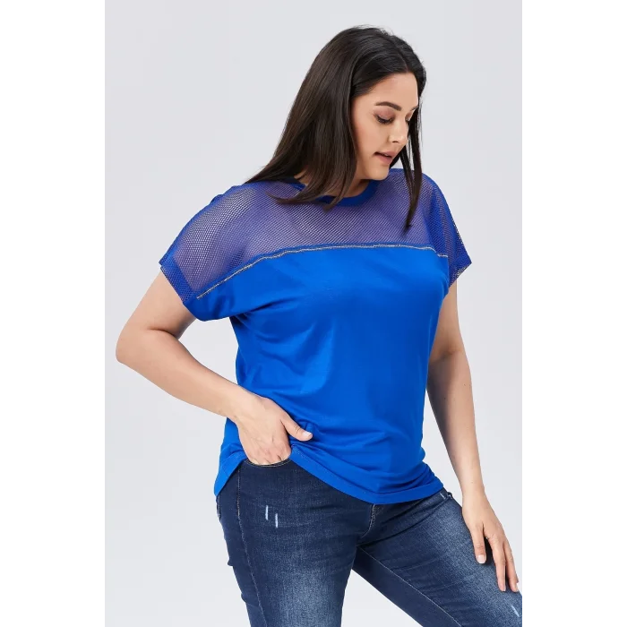 File Garnili Şerit Taş Detaylı Bluz