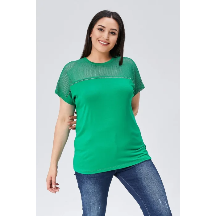 File Garnili Şerit Taş Detaylı Bluz