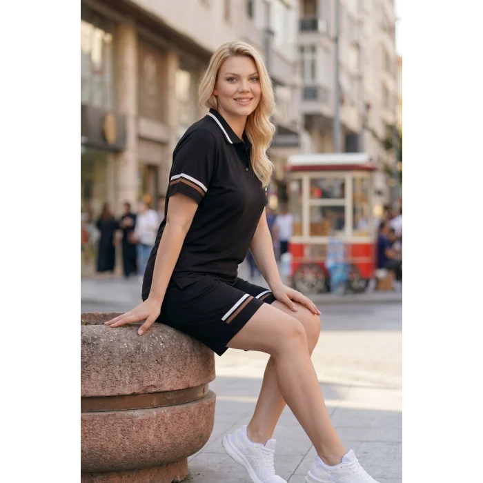 Gömlek Yakalı Şeritli Şort Takım