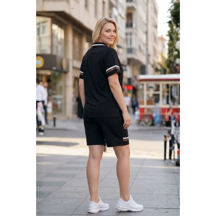 Gömlek Yakalı Şeritli Şort Takım