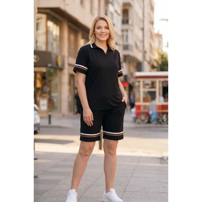 Gömlek Yakalı Şeritli Şort Takım