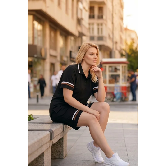 Gömlek Yakalı Şeritli Şort Takım