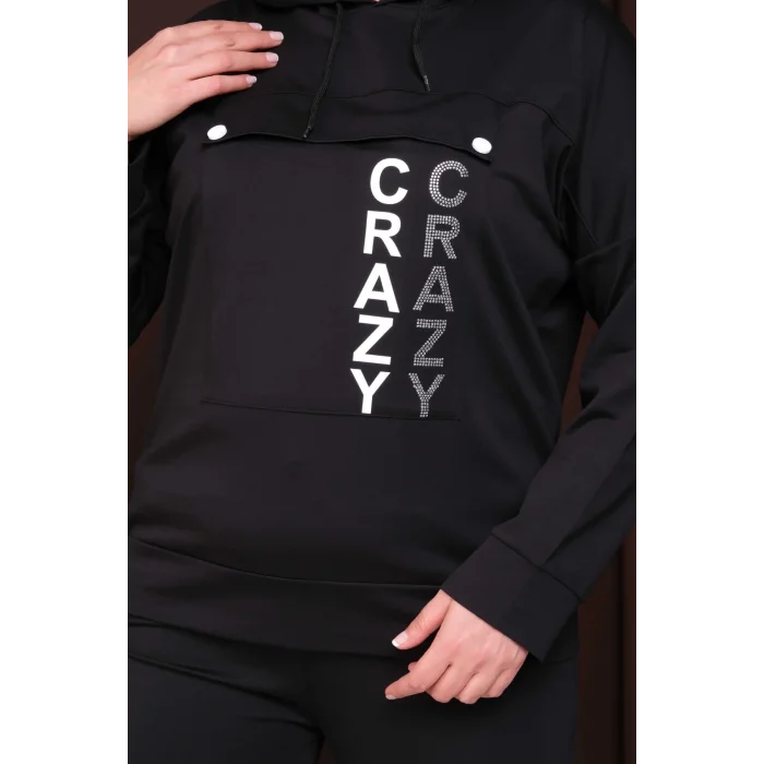 Kapüşonlu Crazy  Baskılı Alt-Üst Takım