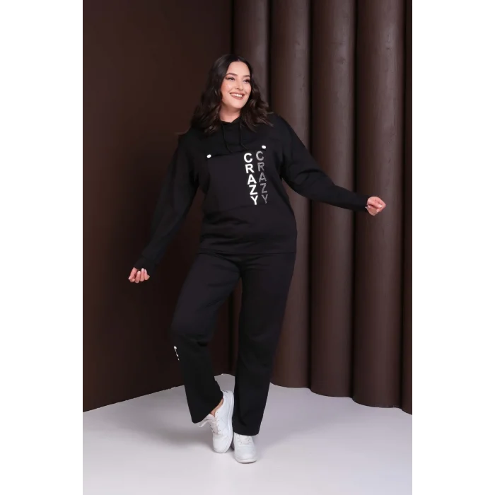 Kapüşonlu Crazy  Baskılı Alt-Üst Takım