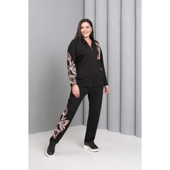 Kapüşonlu Fermuarlı Baskılı Takım