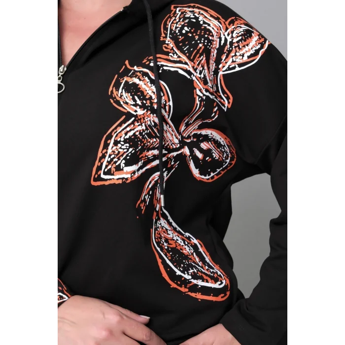 Kapüşonlu Fermuarlı Baskılı Takım