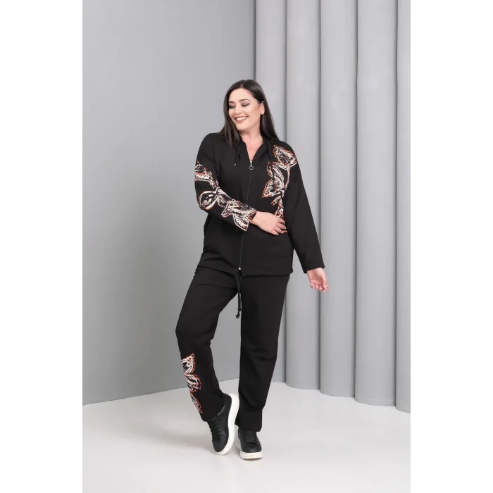 Kapüşonlu Fermuarlı Baskılı Takım