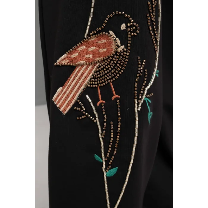 Kapüşonlu Fermuarlı Boncuk Nakışlı Takım