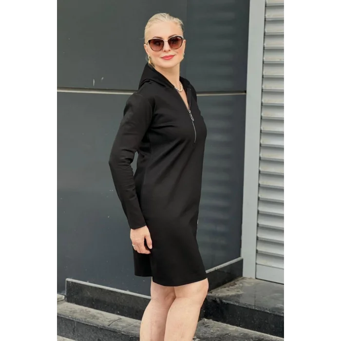 Kapüşonlu Fermurlı Detaylı Elbise