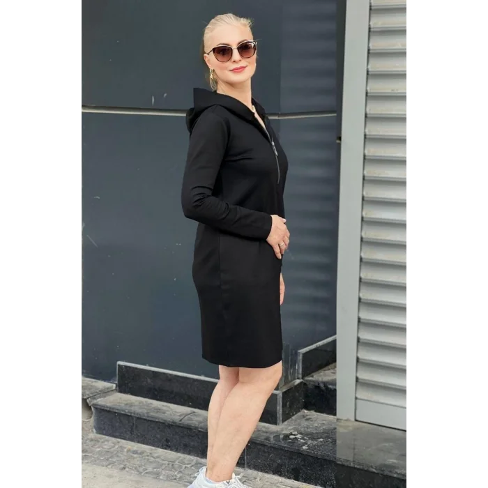 Kapüşonlu Fermurlı Detaylı Elbise