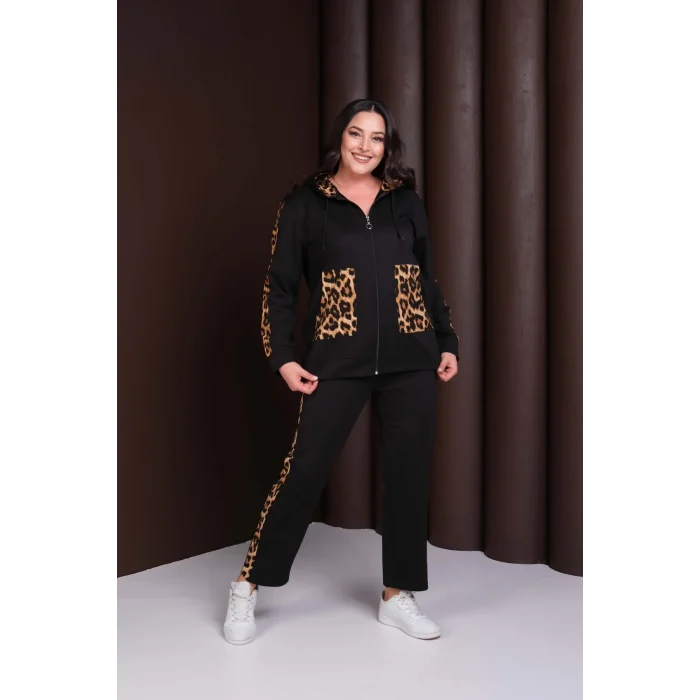 Kapüşonlu Leopar Desenli Alt-Üst Takım