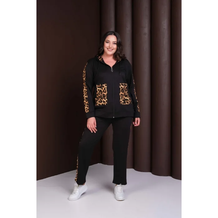 Kapüşonlu Leopar Desenli Alt-Üst Takım