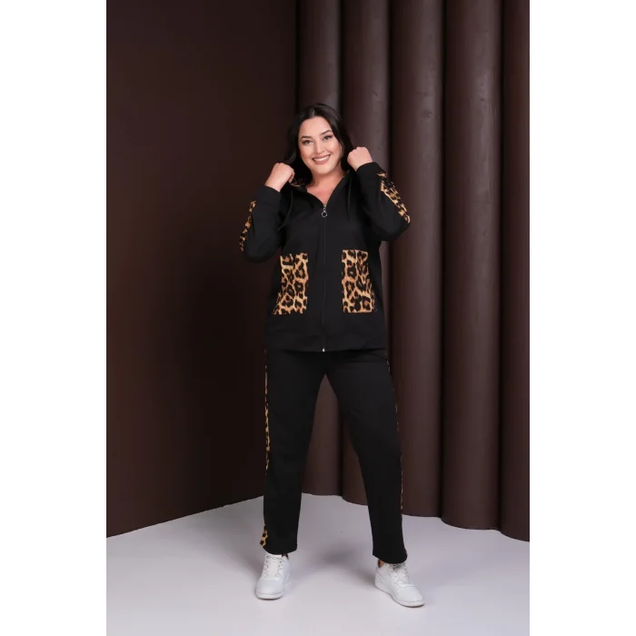 Kapüşonlu Leopar Desenli Alt-Üst Takım
