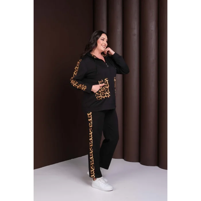 Kapüşonlu Leopar Desenli Alt-Üst Takım