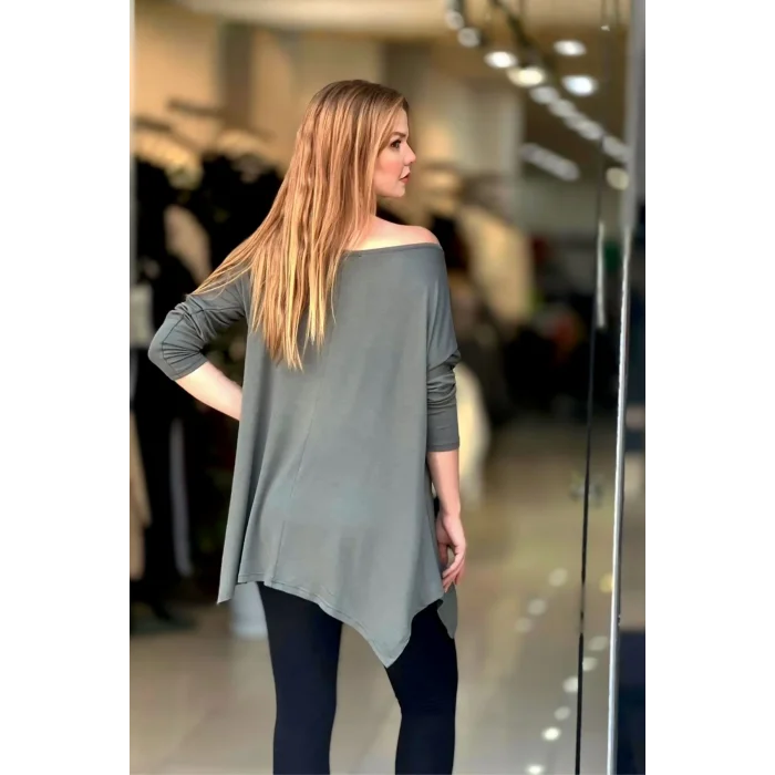 Kayık Yaka Asimetrik Bluz