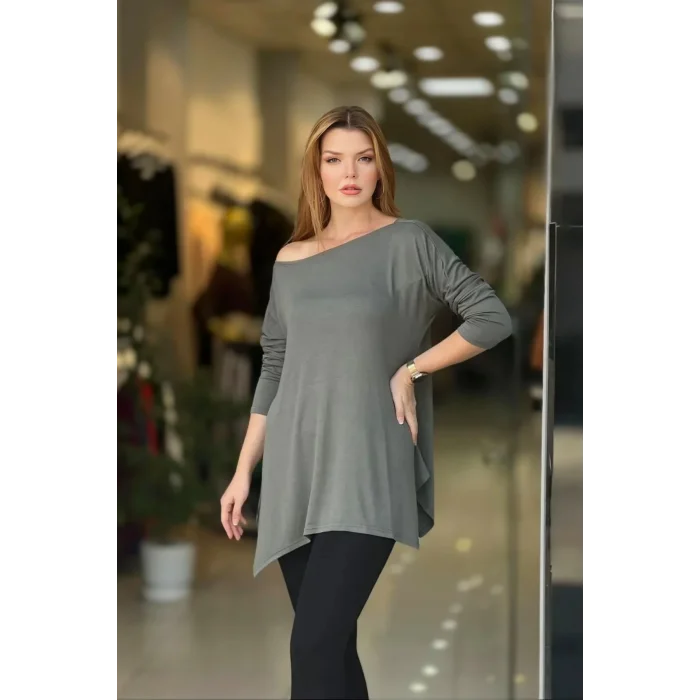 Kayık Yaka Asimetrik Bluz