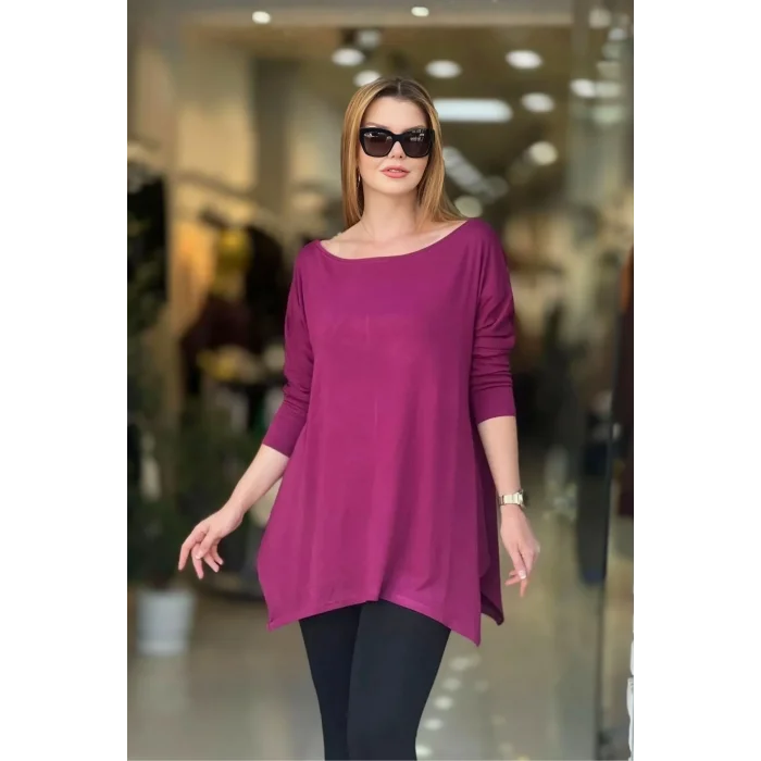 Kayık Yaka Asimetrik Bluz