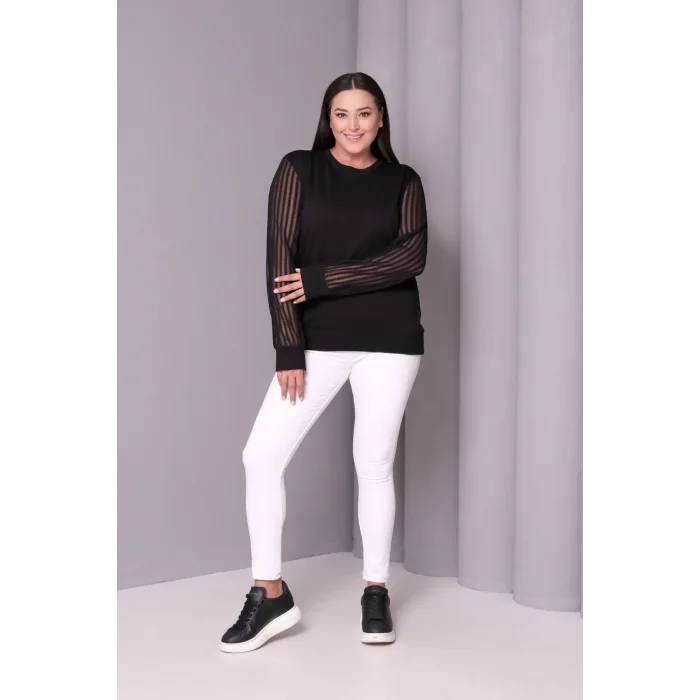 Kolları Desenli Tül Bluz