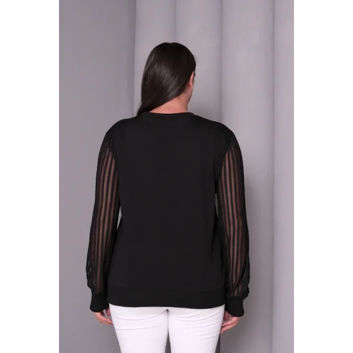 Kolları Desenli Tül Bluz