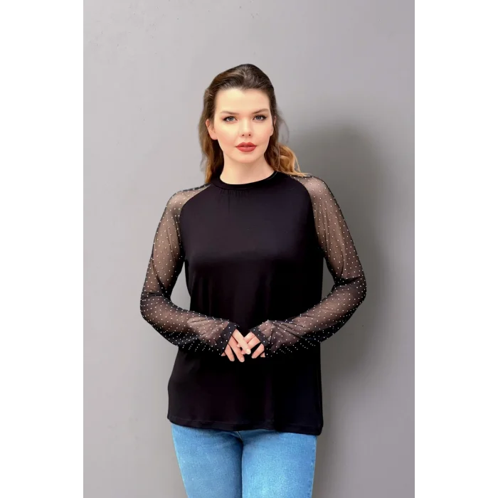 Kolları Tül Taşlı  Bluz