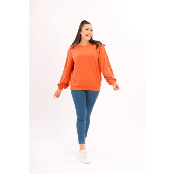 Kolları Yıldız Taş Baskılı Sweatshirt