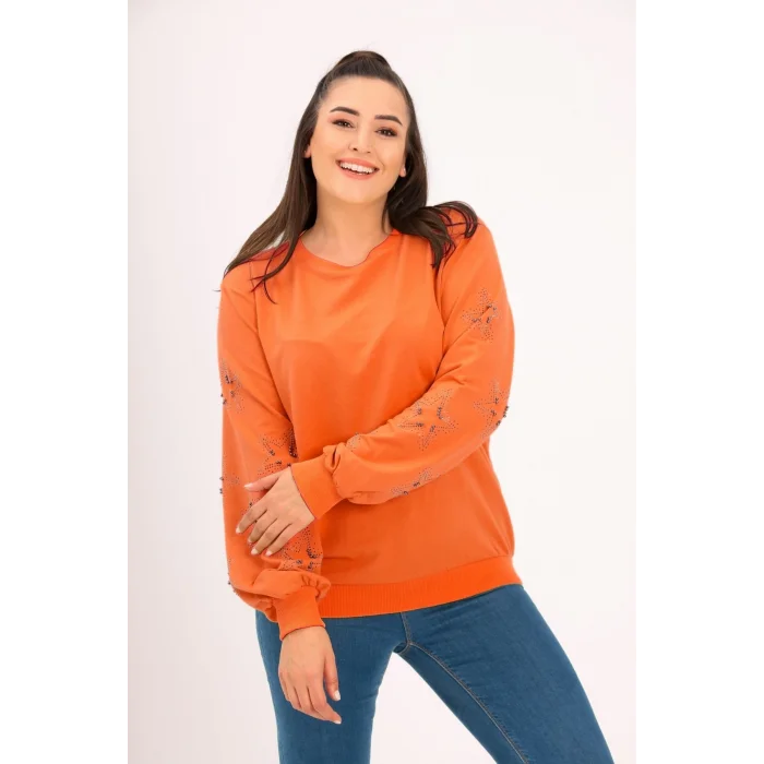 Kolları Yıldız Taş Baskılı Sweatshirt