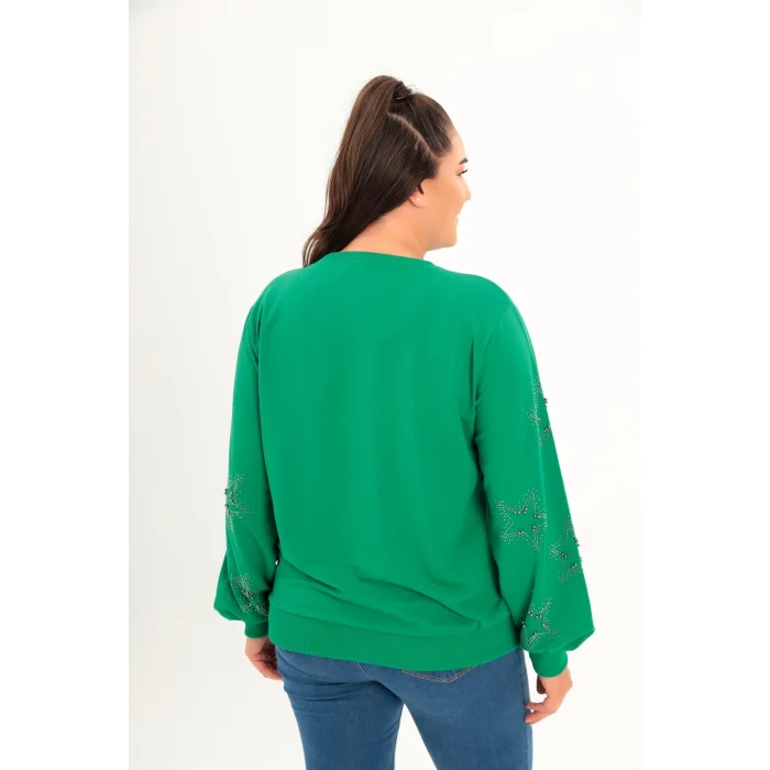 Kolları Yıldız Taş Baskılı Sweatshirt