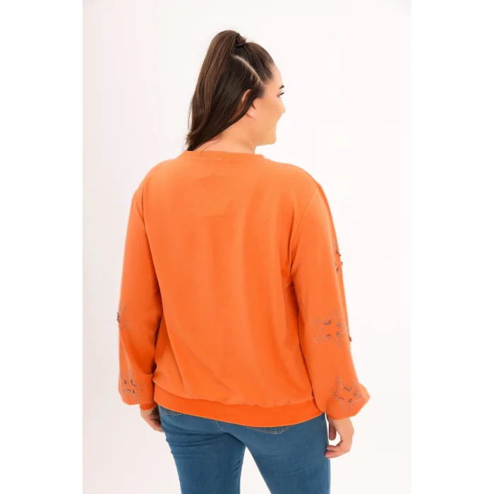 Kolları Yıldız Taş Baskılı Sweatshirt