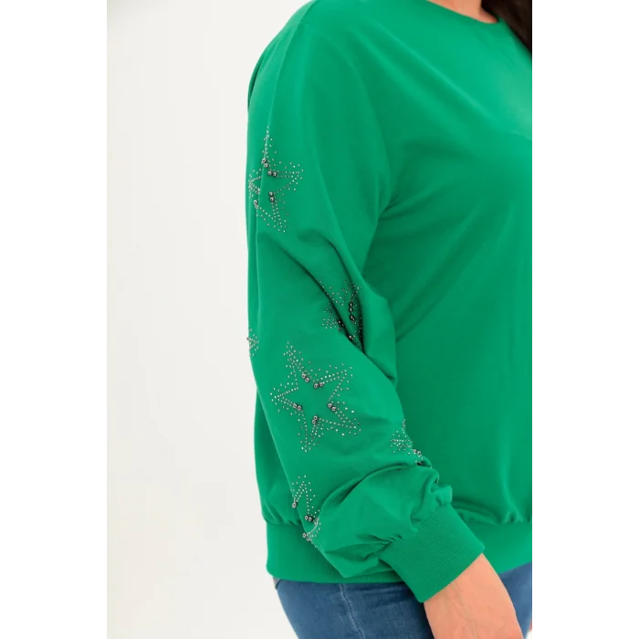 Kolları Yıldız Taş Baskılı Sweatshirt