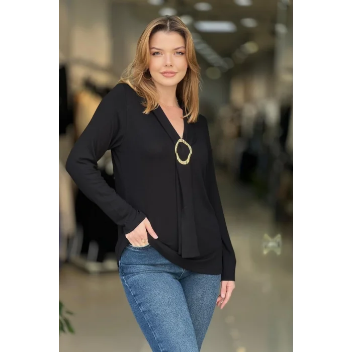 Kravatlı Tokalı Bluz