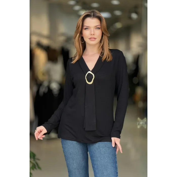 Kravatlı Tokalı Bluz