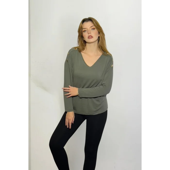 Omuz Düğme Detaylı Bluz