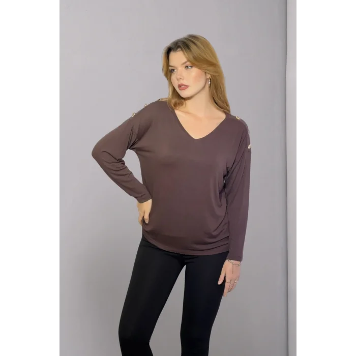 Omuz Düğme Detaylı Bluz