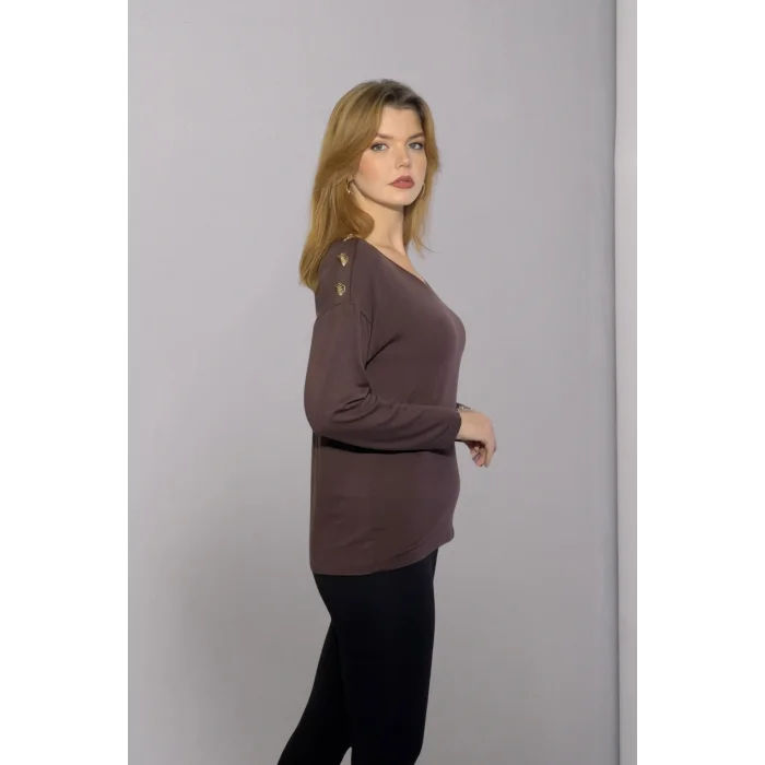 Omuz Düğme Detaylı Bluz