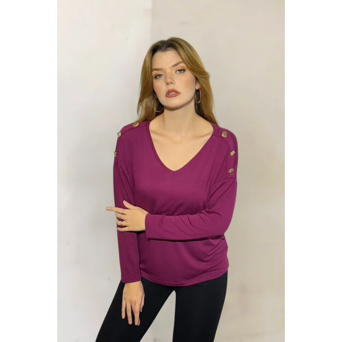 Omuz Düğme Detaylı Bluz