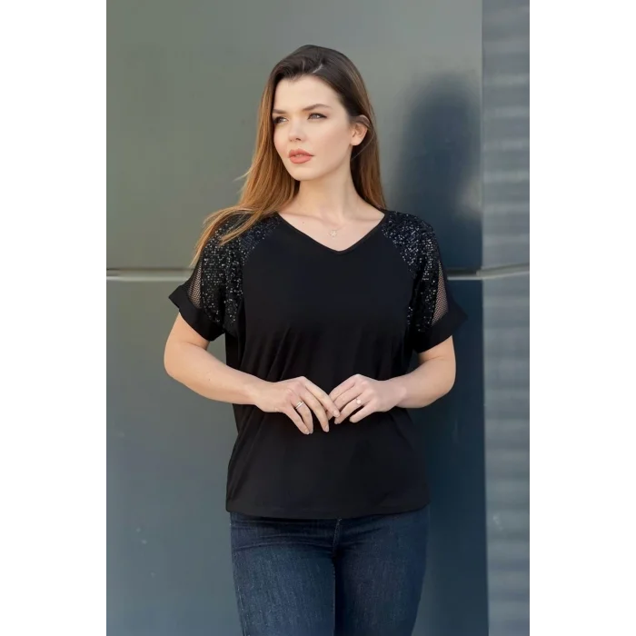 Omuz File Pul Detaylı Bluz