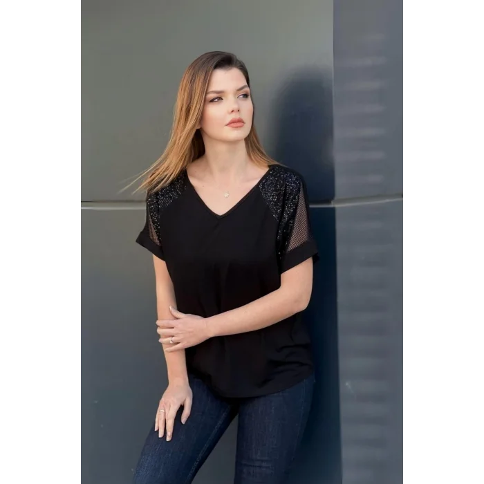 Omuz File Pul Detaylı Bluz