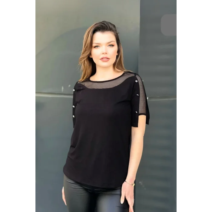 Omuz Fileli Düğme Detaylı Bluz